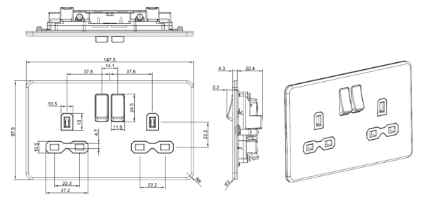 K/Bridge SFR9000MW Swd Socket 2G DP 13A - Image 2