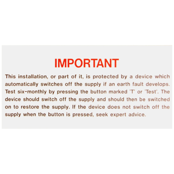 Ind Signs IS5710SA RCD Test Label Pk=10