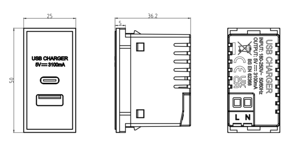 K/Bridge NETUSBCWH Dual USB Chrgr 3.1A - Image 2